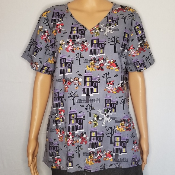 Disney Tops - Disney Mickey And Minnie Mouse Halloween Scrub Top